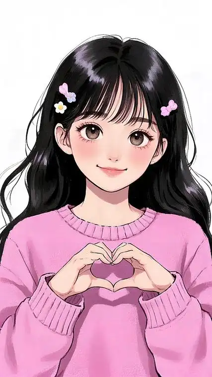 穿粉色衣服比心的女孩图片