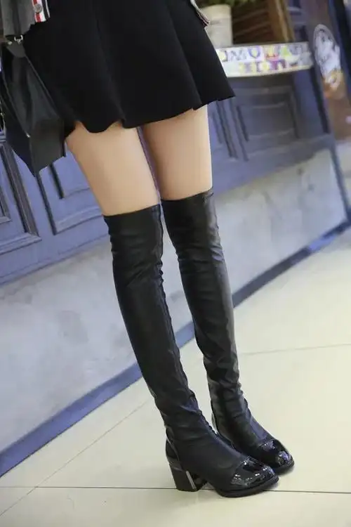 女生过膝靴马丁靴女长款弹力长靴2019新款秋冬百搭长筒皮靴粗跟高筒