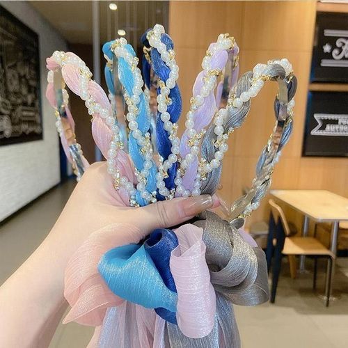 珍珠发箍女超仙蝴蝶结飘带发饰编发丝带头箍一体绑发丝巾发带头饰