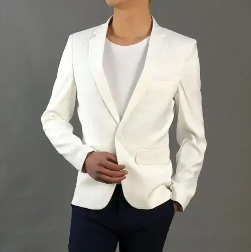 男装西服欧洲站一粒扣后开衩白色小西装男生春衣青年修身显瘦外套