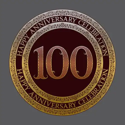 金栗色圆形第一百周年庆典标志矢量