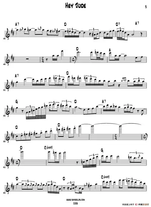 hey jude_萨克斯谱_中国曲谱网