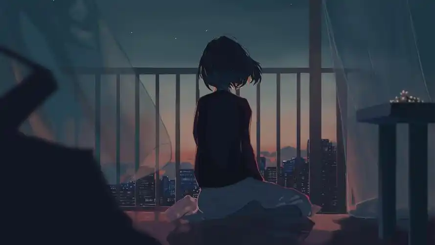 女孩城市夜晚风景动漫壁纸壁纸