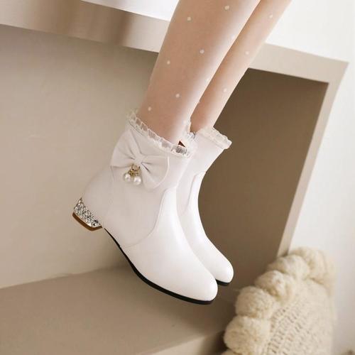 女童靴子短靴2021秋冬加绒小女孩白色高跟鞋子公主皮靴儿童马丁靴