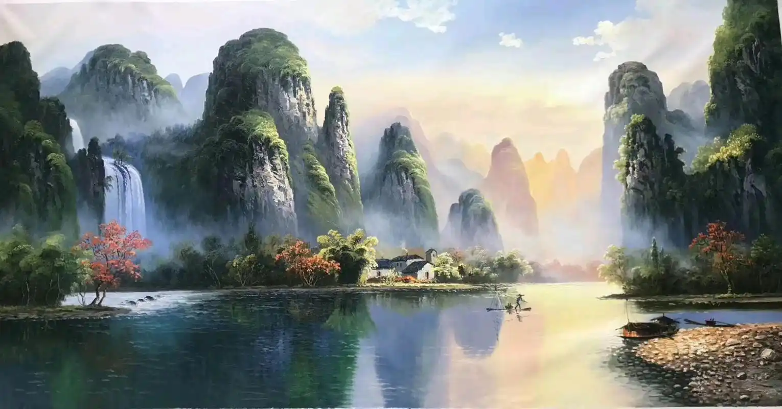 油画桂林山水比相机拍摄还要美