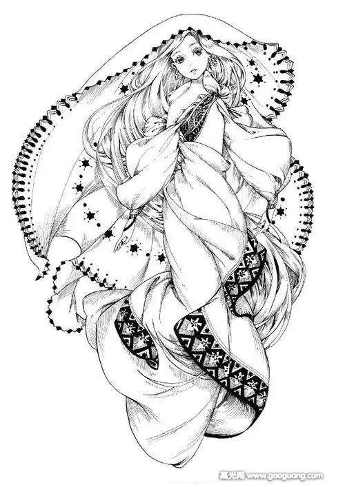 唯美人物线稿插画图集精致的黑白人物线稿作品