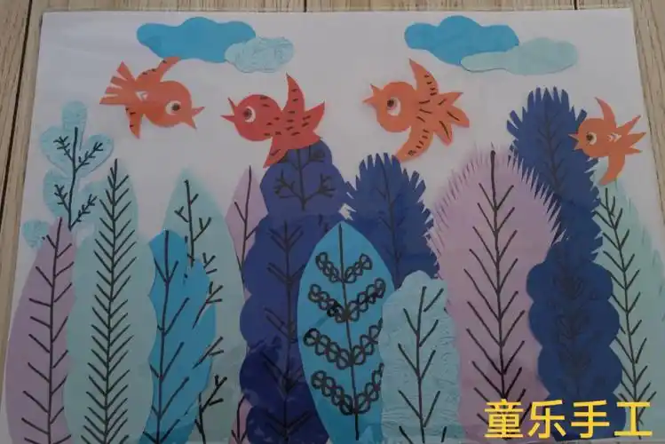 彩纸粘贴画学生手工画