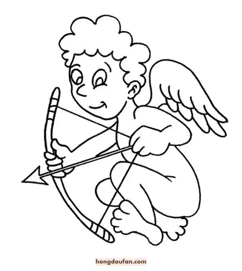 梦境中的月亮和可爱小天使卡通儿童填色图片-红豆饭小学生简笔画大全