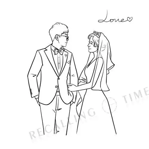 纹身图案婚礼logo设计个性人物剪影线条简笔画手绘婚纱照纹身名字头像