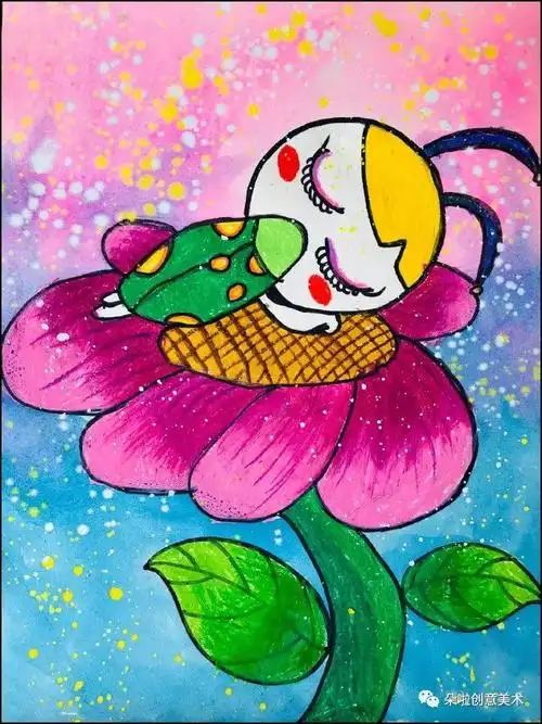 范画少儿美术油画棒创意画美好的童话世界