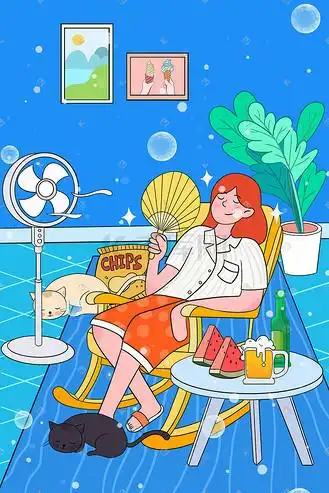 大暑夏天卡通扁平插画