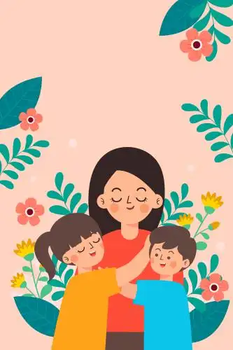 年轻妈妈和一双儿女矢量插画