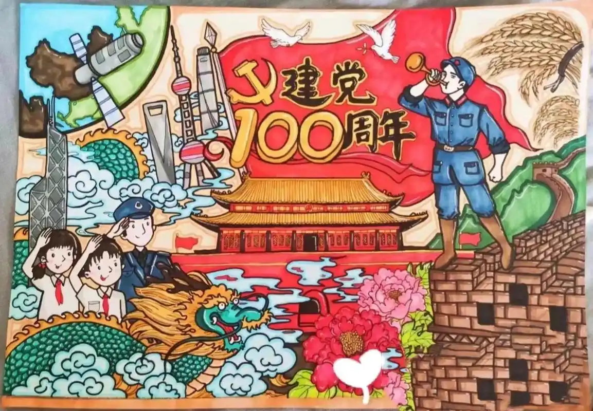 爱国爱党主题绘画,红色绘画～ 小侄女新的一期手抄报来了 喜欢的一定