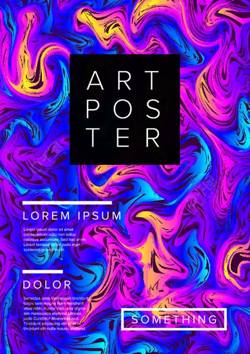 现代矢量艺术海报模板用于艺术展览画廊音乐会或舞会带有抽象油大理石