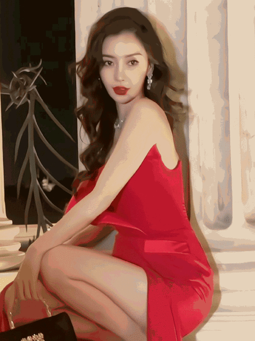 angelababy开衩抹胸红裙##angelababy湛蓝雀鸟新中式礼裙##angela