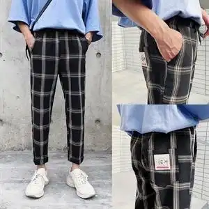 秋新k121 港风格子九分休闲裤男士百搭小脚裤韩版潮男裤子,男装休闲裤