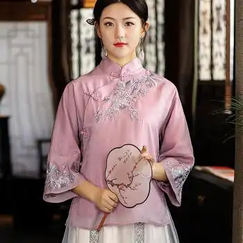 图美其高端轻奢唐装中国风女装夏季复古刺绣中式盘扣年轻款汉服茶服