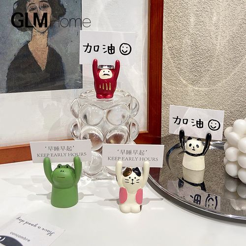 ins治愈系网红举牌可爱小猪励志便签夹办公室桌面照片夹装饰摆件