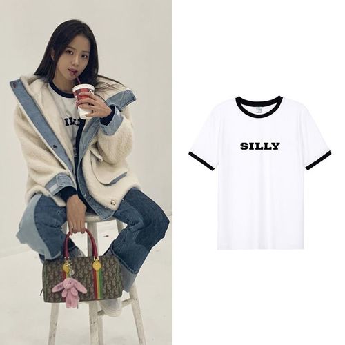 blackpink金智秀jisoo同款衣服直筒印花撞边短袖t恤纯棉夏打底衫