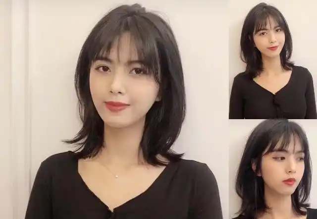 有着细碎小卷的刘海啦~它对于脸型的要求并不高,几乎适合大部分的脸型