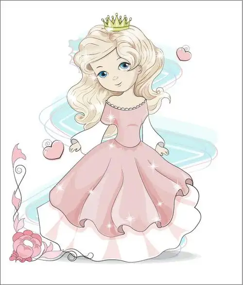 美丽迷人的小公主-留着长发-穿着舞会礼服-图片采用手绘风格-可用于
