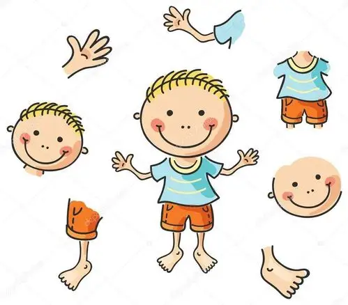 小朋友们,你知道我们身体都有哪些位置吗?请你摸一摸,说一说吧!