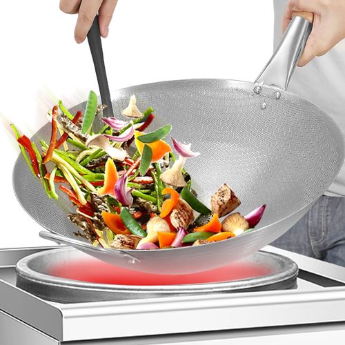 炒锅商用凹面电磁炉不锈钢酒店厨师专用铁锅炒菜炒锅