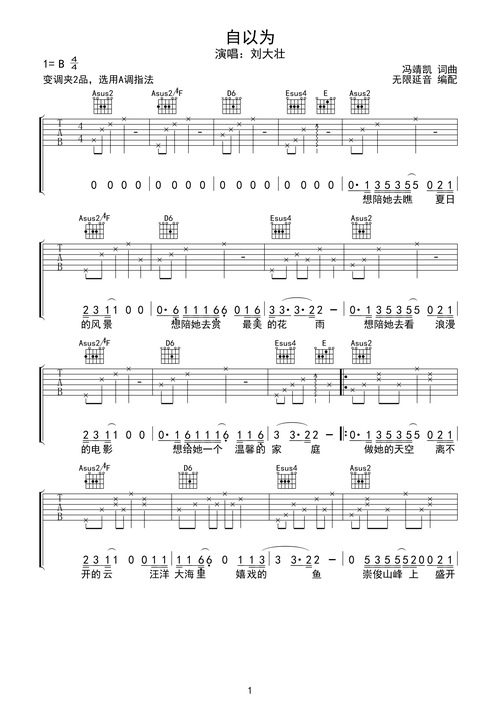刘大壮 自以为 吉他谱a调六线pdf谱吉他谱-虫虫吉他谱免费下载