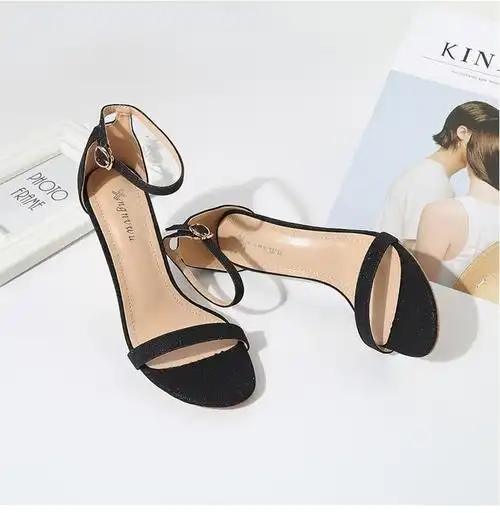高跟鞋女细跟夏季一字带露趾性感时尚舒适百搭2018新款简约凉鞋女-t
