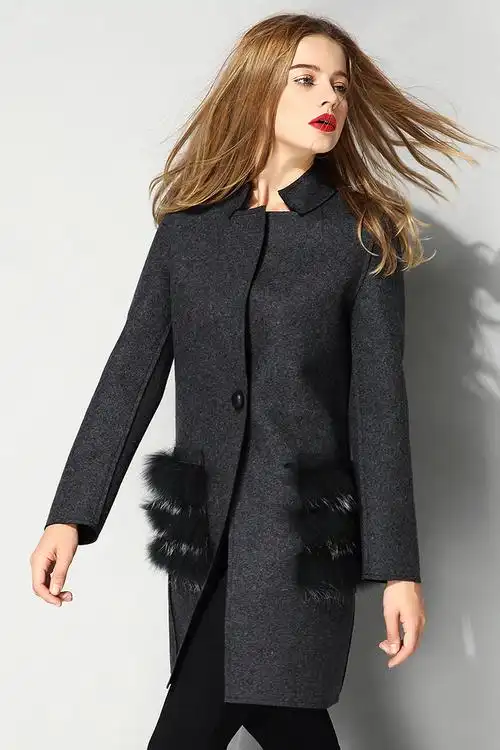 2014秋冬装新款女装高端长款呢子大衣修身毛呢外套女式风衣q1268