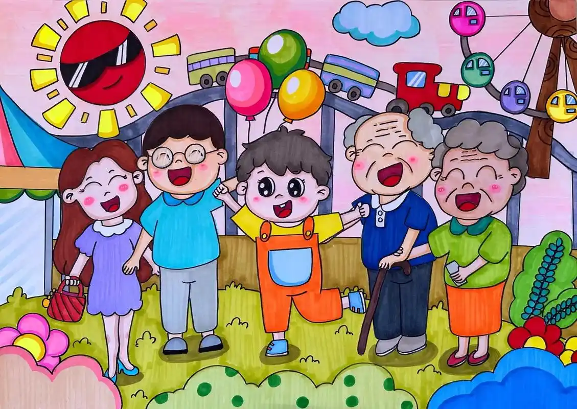 幸福一家人.#幸福一家人#全家福 #马克笔主题儿童画 - 抖音