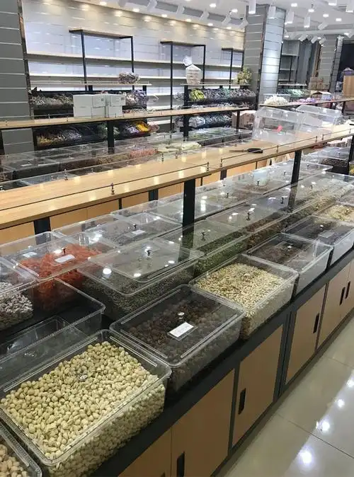 超市零食展示架散称休闲食品展示柜钢木中岛散装货架水果. 侧封板