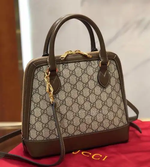 包古驰1955马衔扣帆布手提包20新款621220上身图-尺寸_米兰时尚包包网