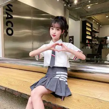 萌恬声女童jk套装夏天儿童百褶裙子学院风小学生衣服8-12岁中大童女孩