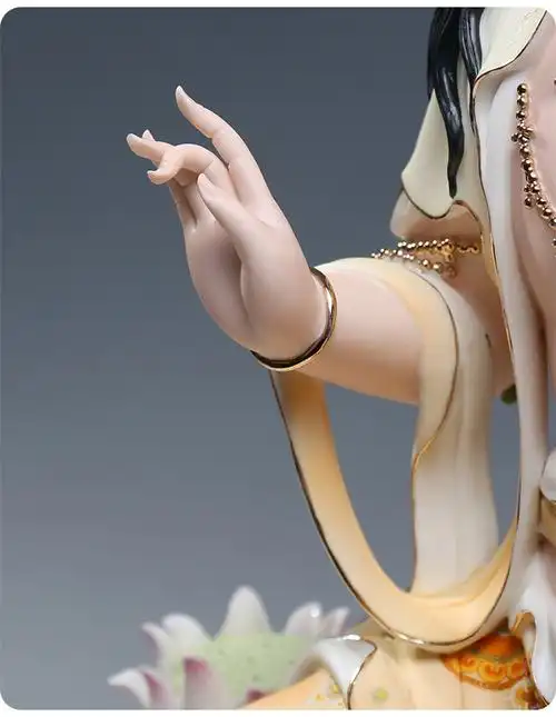 【上美】陶瓷24吋慈航自在渡海观音像精工彩绘家用佛堂供奉摆件