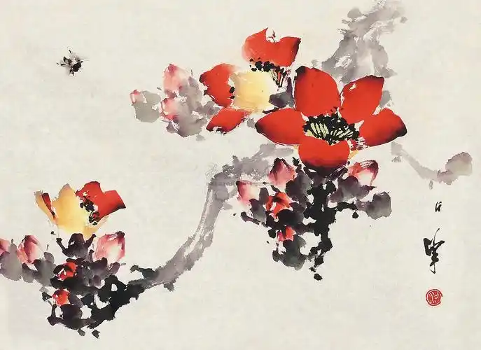 0328木棉镜片设色纸本