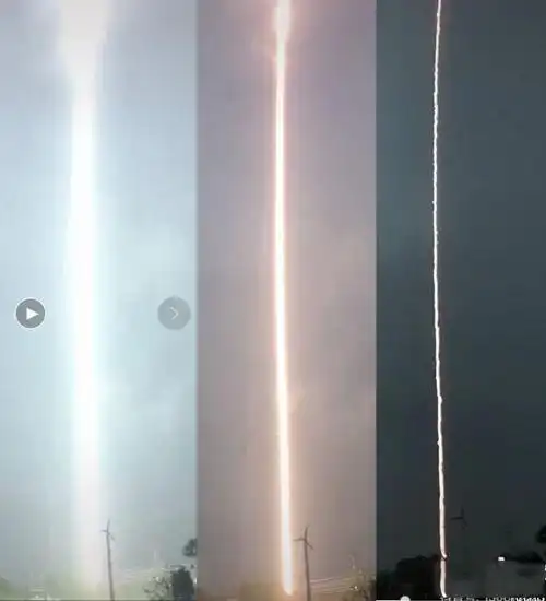 中科院引雷试验,天空出现金色光柱!