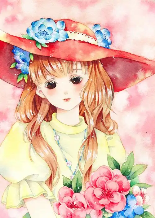 一个摸鱼～水彩女孩