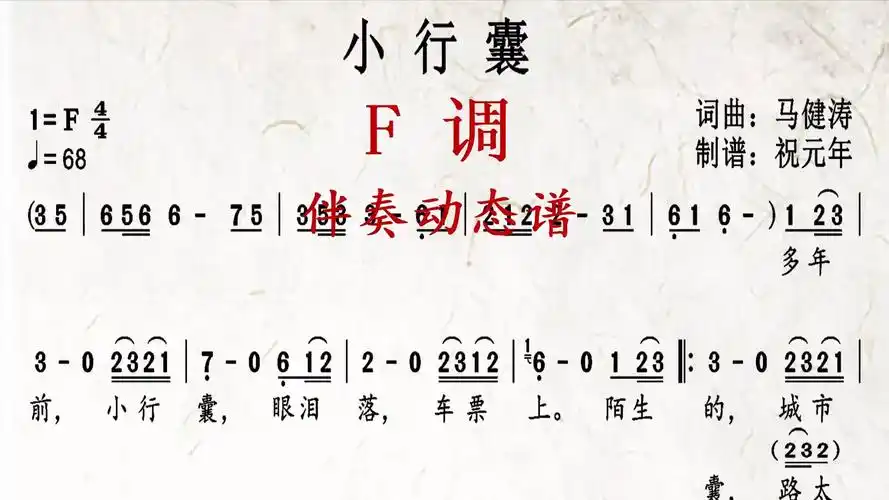 《小行囊》f调伴奏动态谱,送给喜欢萨克斯演奏的朋友们