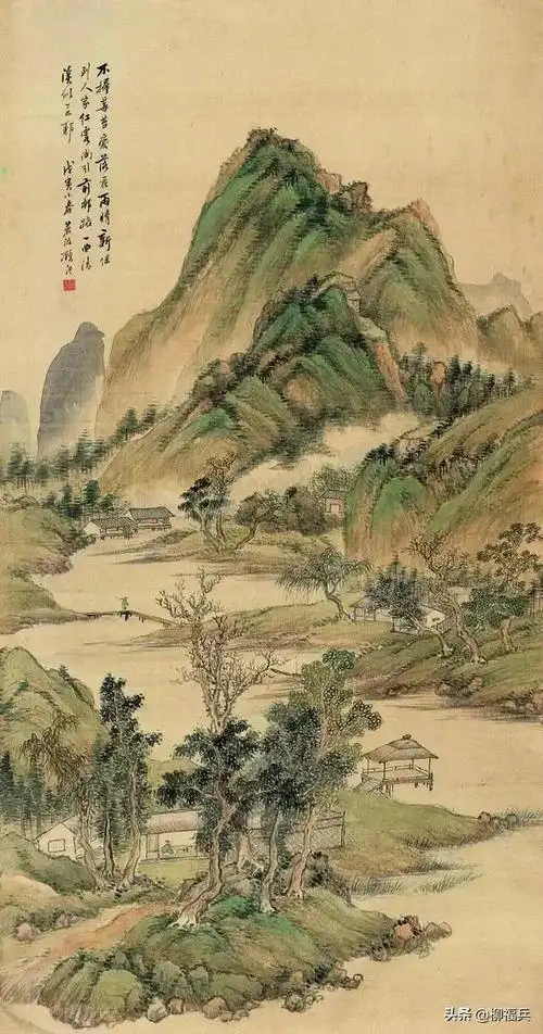 名家山水画水村图欣赏