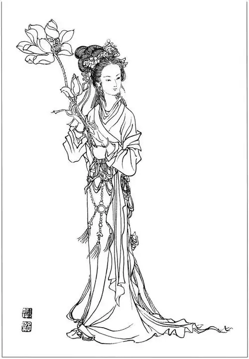 彭连熙白描仕女图欣赏