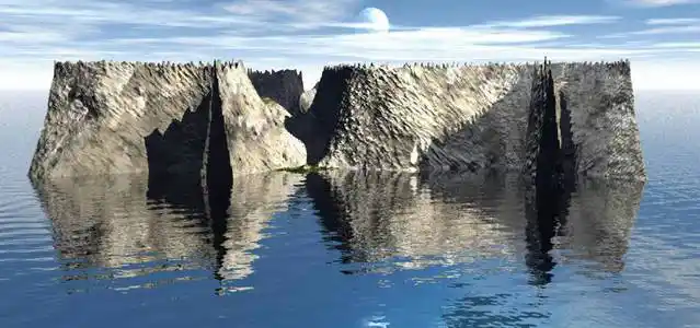 数字地形3d 在开阔的海洋中部有岩石地形的海洋景观的数字插图照片