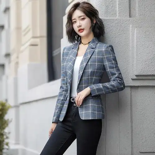 chic格子西装外套女韩版2018新款时尚春秋休闲女士长袖小西服上衣