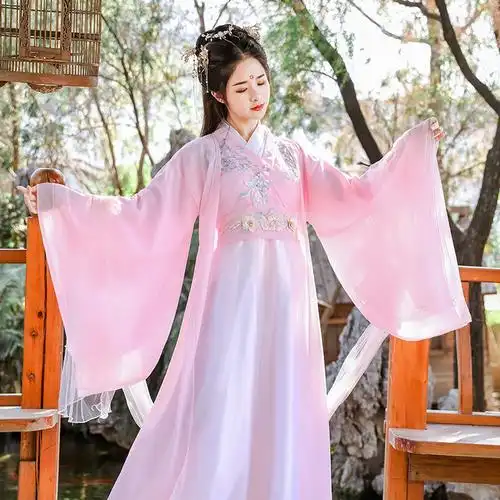 古装女汉服襦裙仙女粉色清新淡雅仙气古风大广袖原创演出服装秋冬