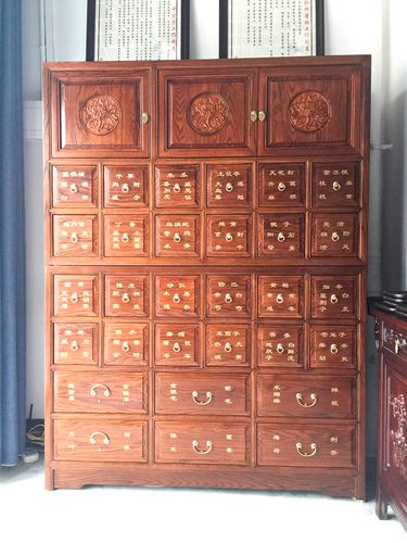 一文木纯实木榫卯生漆原木中药中医诊所药橱斗药柜