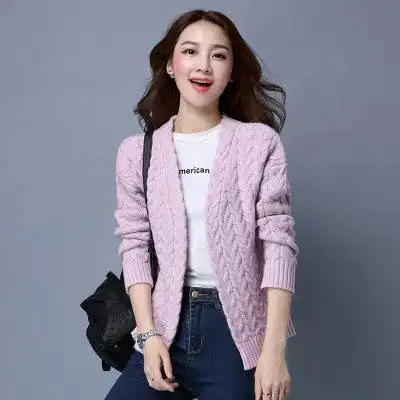 春秋女装毛衣外套女韩版宽松粗线针织衫女开衫学生外搭上衣打折价_7折