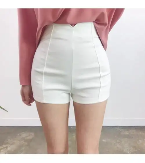 白色短裤2019新v开衩设计高腰短裤全棉紧身运动瑜伽短裤弹力热裤