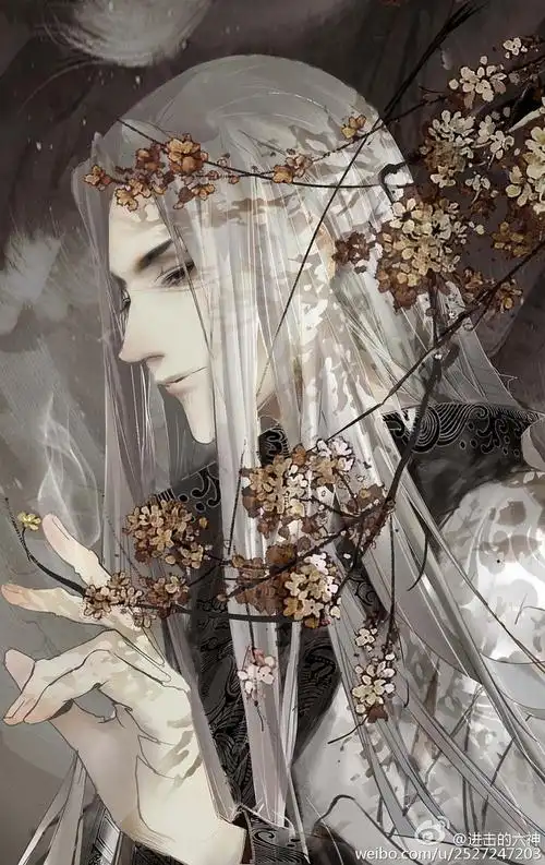 手绘古风白发男子