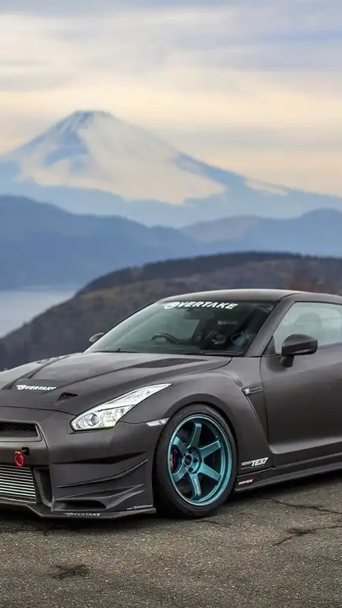 iphone 壁纸 日产gt-r超级跑车黑色侧视图