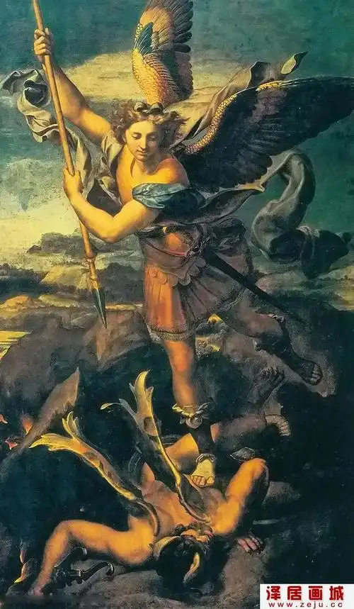 拉斐尔米迦勒降魔图拉斐尔神话故事米迦勒大战路西法油画作